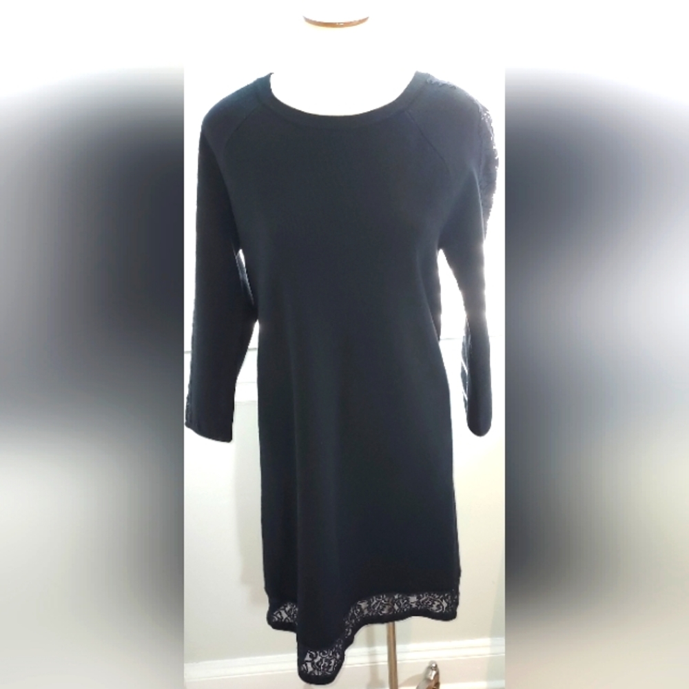 Milly Black Sweater Dress w/Lace Detail on Sleeves & Bottom NWOT
